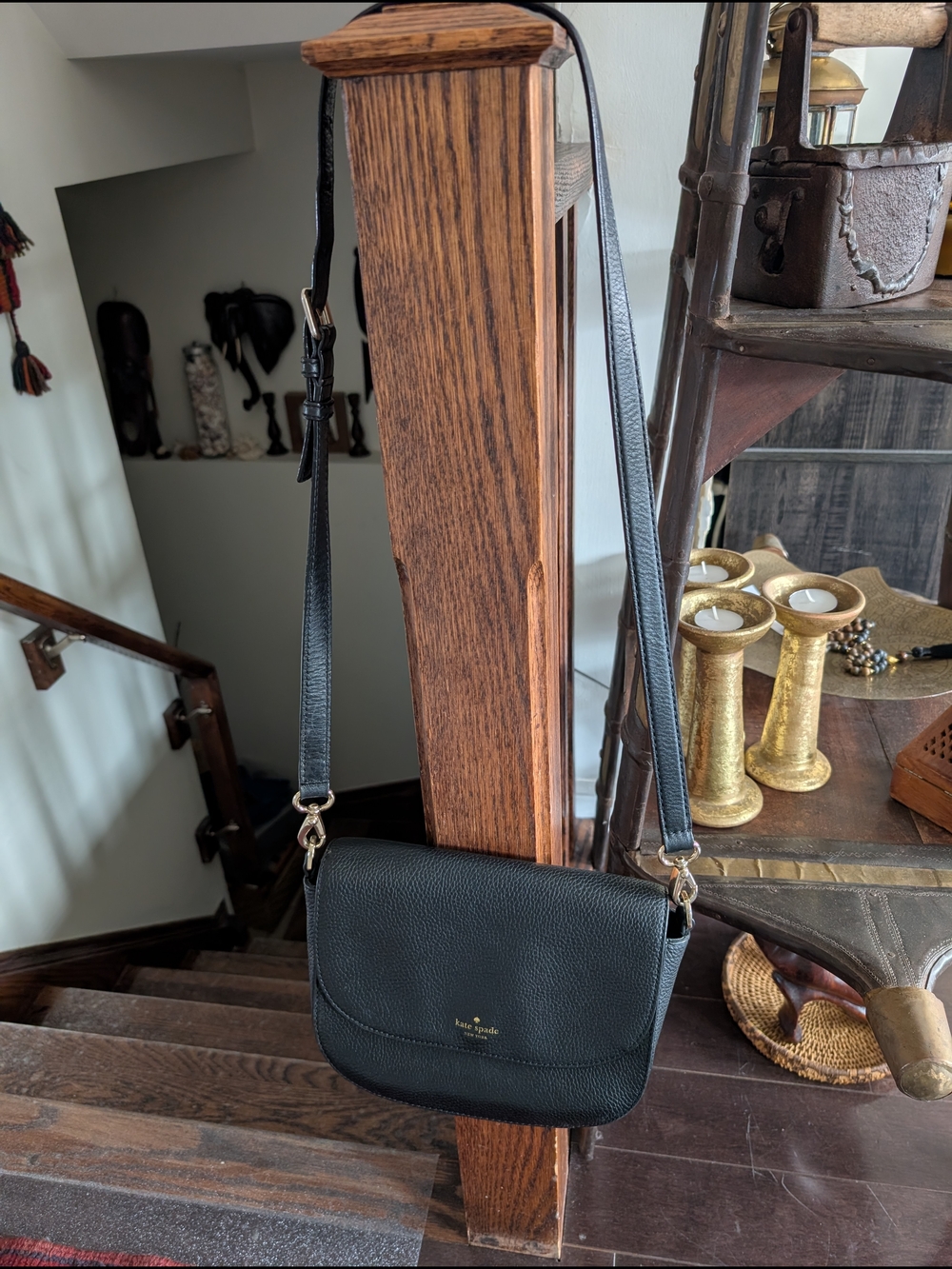 kate spade Black Pebbled Leather Crossbody with Gold Hardware